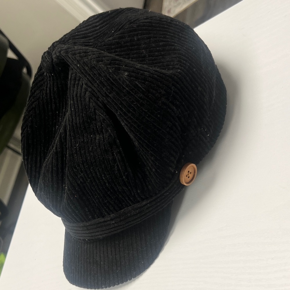 David and Young Black Corduroy Hat with Wooden Button